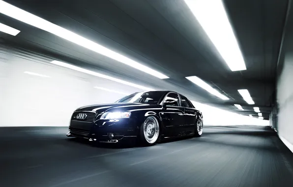 Audi, ауди, скорость, чёрная, тоннель, black, front