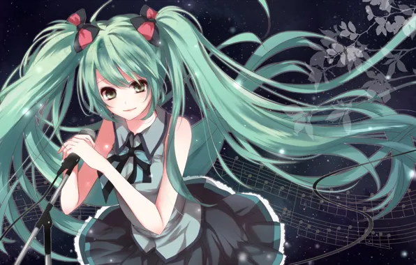 Микрофон, vocaloid, hatsune miku, смотрит, an-mar (artist)