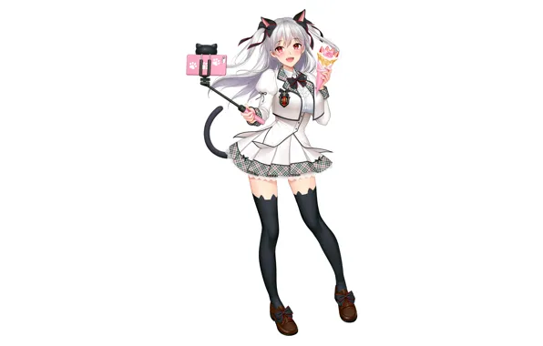 Girl, sexy, school uniform, thighhighs, long hair, animal ears, anime, beautiful