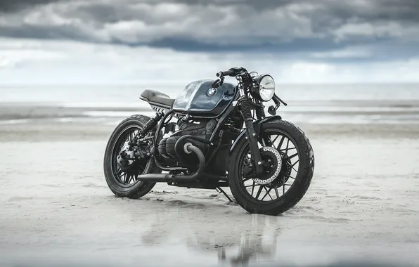 Песок, небо, облака, BMW, мотоцикл, байк, Custom, Cafe Racer