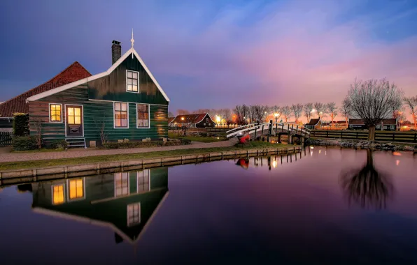 Netherlands, blue hour, farmland, canals