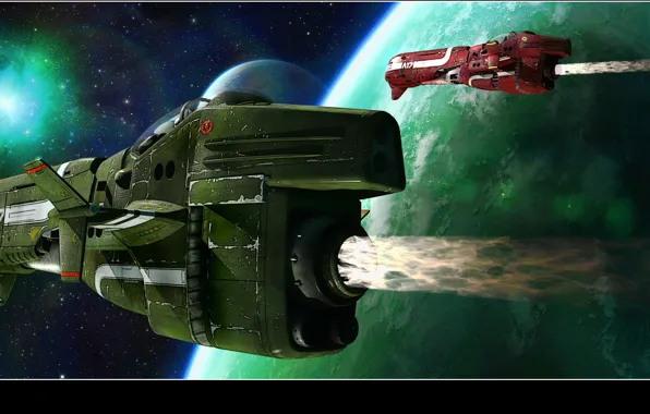 Космос, планета, звёзды, космический корабль, Ramjets