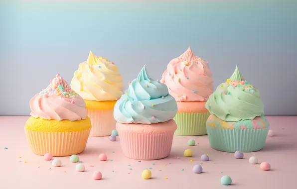 Картинка Colorful, Food, Cupcakes, Ice cream, Aesthetic, Pastel background