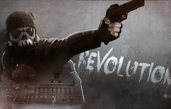 Картинка пистолет, солдат, противогаз, шлем, мужчина, революция, Homefront: The Revolution