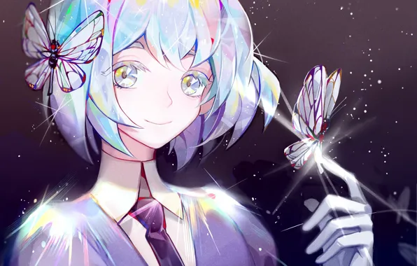 Девушка, улыбка, бабочка, Houseki no Kuni, Страна Самоцветов
