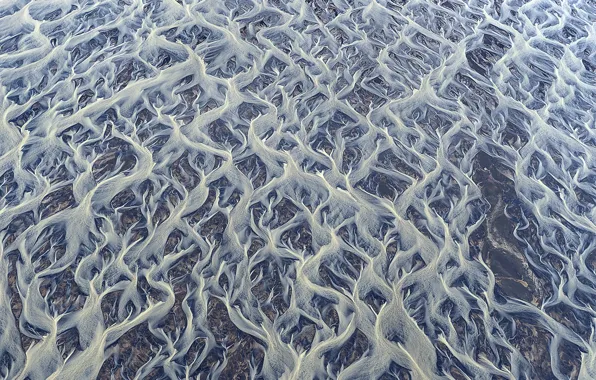 Картинка узоры, текстура, Исландия, потоки, реки, вид сверху, ручьи, ледниковой грязи