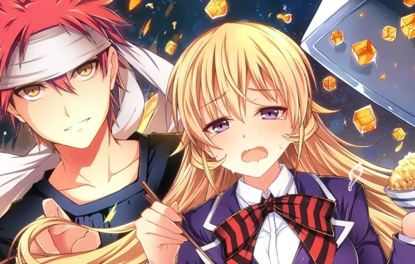 Девушка, еда, парень, Shokugeki no Soma, Кухня Сомы