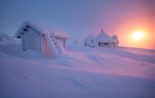 Картинка зима, снег, пейзаж, природа, Лапландия, домишки, Андрей Базанов, Базанов Андрей