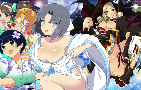 Sexy, cleavage, long hair, dress, girls, brown hair, boobs, anime