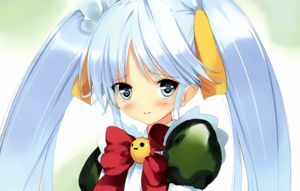 Картинка лицо, девочка, бант, art, два хвостика, visual novel, ueda ryou, голубые волоса