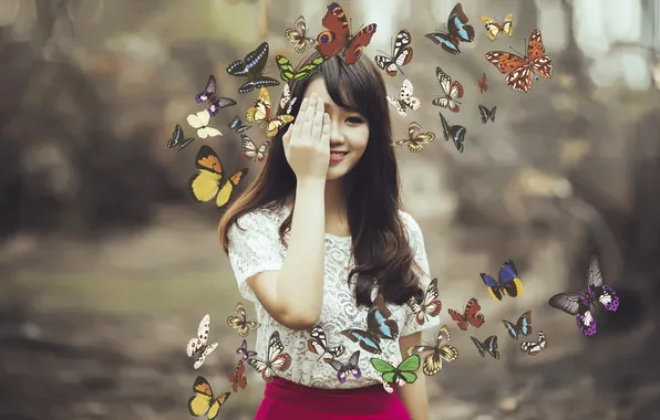 Картинка девушка, бабочки, настроение
