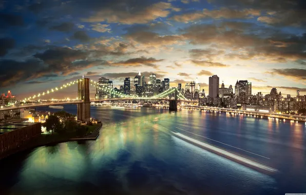Город, манхеттен, бруклинский мост, New-York, Нью- Йорк