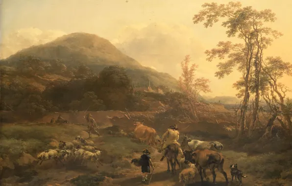 Пейзаж, масло, картина, холст, Николас Питерс Берхем, 1656, Nicolaes Pietersz Berchem, Три стада