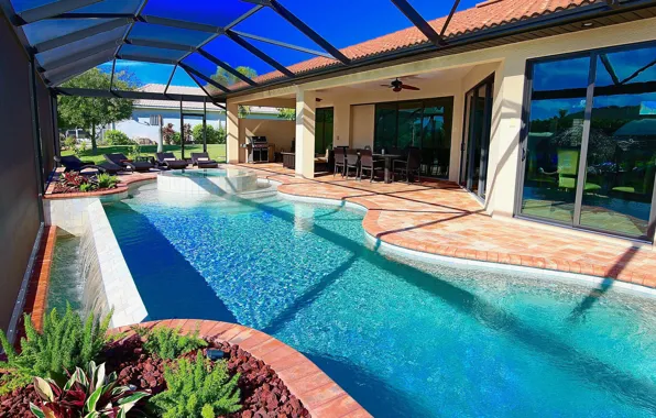 Вилла, бассейн, Флорида, терраса, Florida, Villa Coral Laguna, Cape Coral