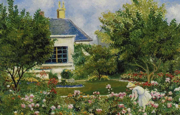 Пейзаж, картина, В Саду, Georges Henri Manzana Pissarro, Жорж-Анри Манзана-Писсарро