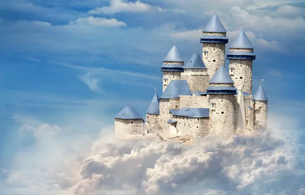 Небо, облака, замок, голубой, башни, castle