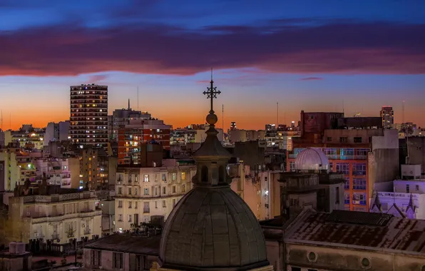 Картинка twilight, sunset, Argentina, dusk, downtown, blue hour, cityscape, church