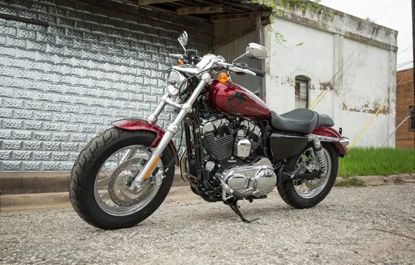 Байк, Мотоцикл, Красный., Harley-Davidson Sportster 1200 Custom