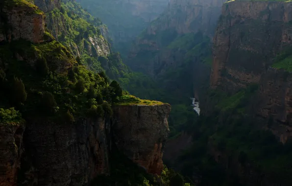 Rock, forest, river, landscape, jungle, evening, waterfall, valley