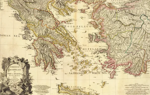 Картинка Греция, Greece, old maps, 1791, Карта Греции, Archipelago and part of Anadoli, Louis Stanislas d'Arcy …
