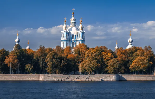 Осень, пейзаж, город, река, Питер, Санкт-Петербург, храм, купола