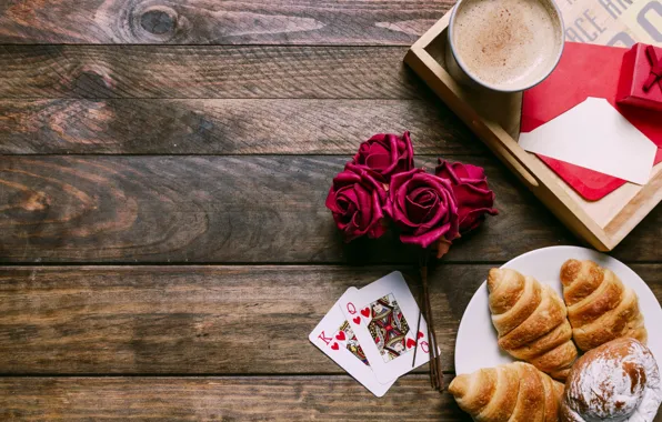 Картинка цветы, подарок, розы, завтрак, love, flowers, romantic, coffee cup