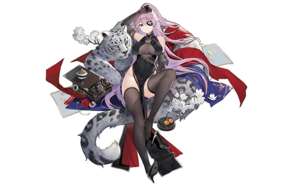 Girl, sexy, cleavage, thighhighs, pink hair, long hair, dress, boobs