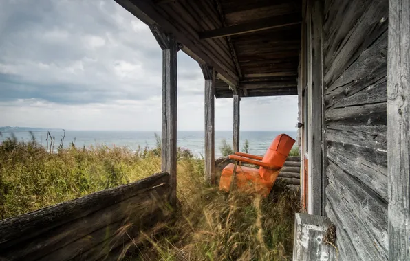 Картинка море, пейзаж, дом, кресло