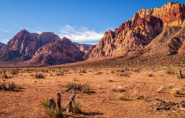 Картинка USA, sky, desert, mountains, rocks, Nevada, sunny, dry