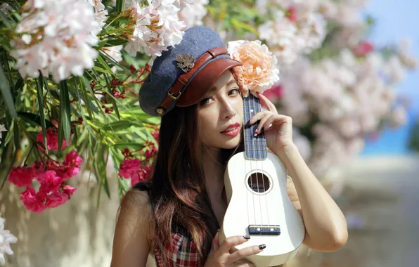 Девушка, гитара, портрет, азиатка