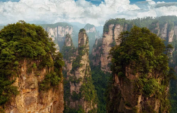 Картинка небо, облака, скалы, Китай, пандора, КНР, провинция Хунань, 湖南张家界国家森林公园