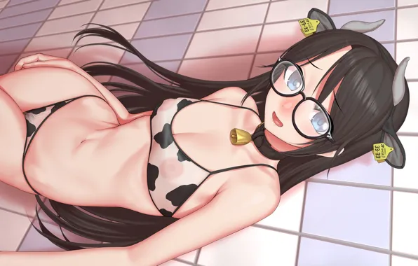 Girl, sexy, horns, nipples, boobs, anime, beautiful, short hair