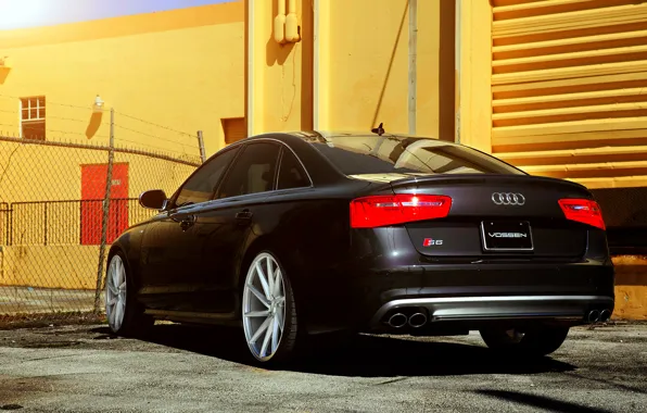 Audi, black, rear, vossen wheels