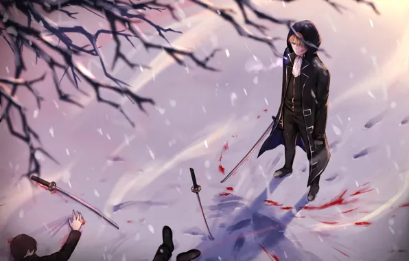 Снег, меч, парень, трупы, Gintama, Гинтама