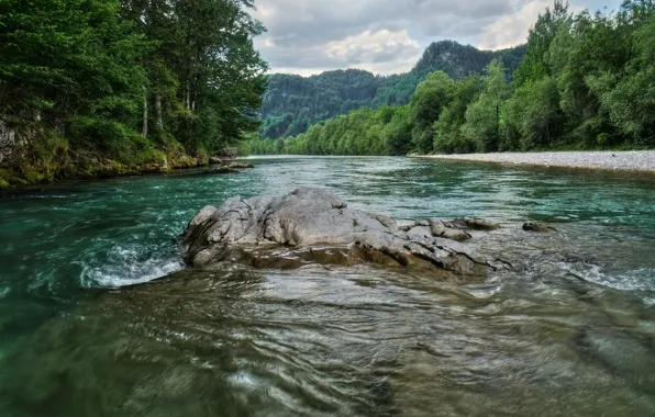 Деревья, Река, Австрия, Камни, Nature, Austria, River, Trees