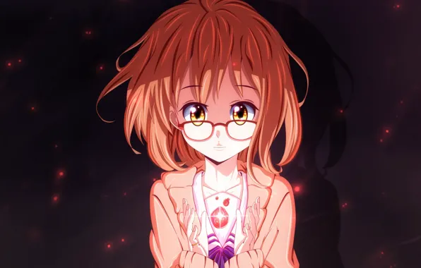 Картинка девушка, магия, аниме, арт, очки, за гранью, kyoukai no kanata, kuriyama mirai