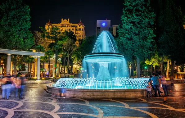 Ночь, фонтан, night, Азербайджан, Azerbaijan, Baku, Баку