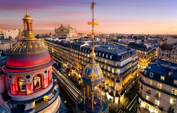 Картинка город, Франция, Париж, здания, дома, вечер, крыши, Paris