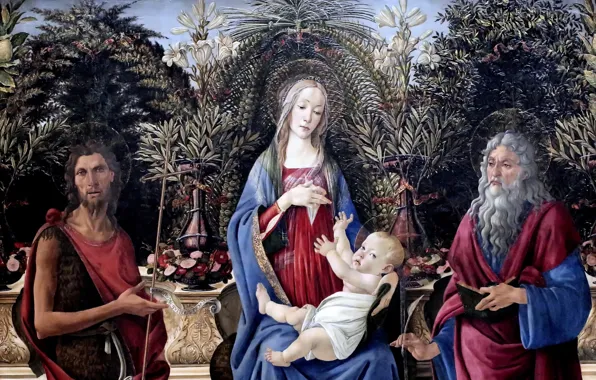 Картинка Сандро Боттичелли, великий итальянский живописец, Sandro Botticelli, темпера, Мадонна с младенцем на троне, Берлинская картинная …