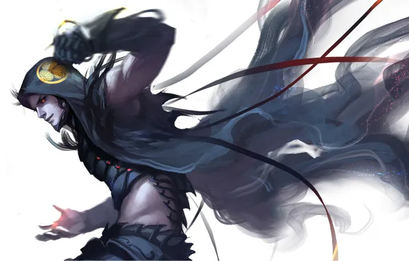 Ветер, капюшон, красные глаза, кулак, sengoku basara, эпоха смут, ieyasu tokugawa