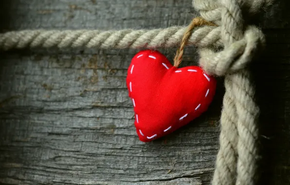 Любовь, красное, сердце, веревка, доска, валентинка, сердечко, день святого валентина
