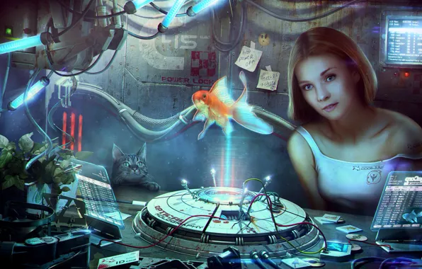 Кот, рыбка, Holographic life, Vladimir Manyukhin, Голографическая жизнь