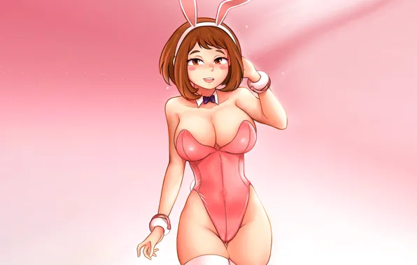 Girl, sexy, cleavage, thighhighs, brown hair, brown eyes, boobs, anime