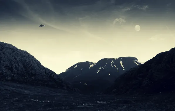 Картинка небо, горы, фото, нло, UFO