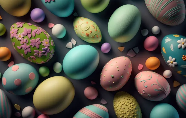 Яйца, colorful, Пасха, happy, background, Easter, eggs, decoration