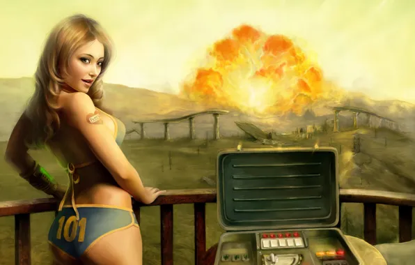 Картинка девушка, взрыв, Fallout 3, tenpenny babe