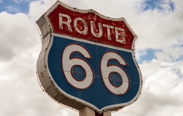 Картинка sky, sign, clouds, route 66, highway