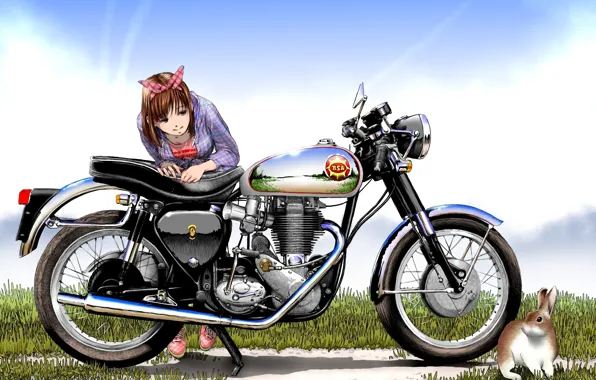 Девушка, рисунок, заяц, арт, мотоцикл, sco