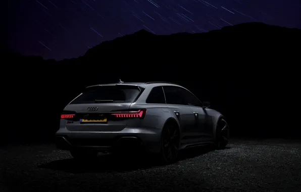 Картинка ночь, огни, Audi, сзади, универсал, RS 6, 2020, 2019