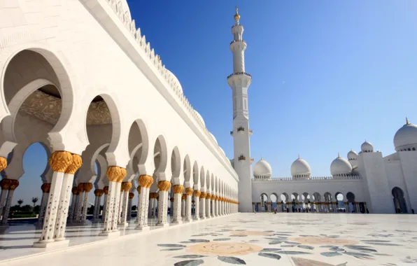 Золото, здание, вышка, храм, арки, купола, Mosque, temple
